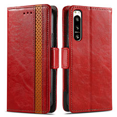 Funda de Cuero Cartera con Soporte Carcasa S02D para Sony Xperia 5 IV Rojo