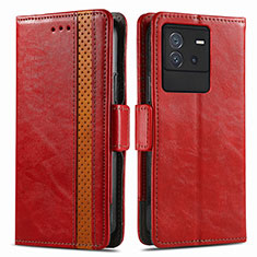 Funda de Cuero Cartera con Soporte Carcasa S02D para Vivo iQOO Neo6 5G Rojo