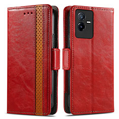 Funda de Cuero Cartera con Soporte Carcasa S02D para Vivo T2x 5G Rojo