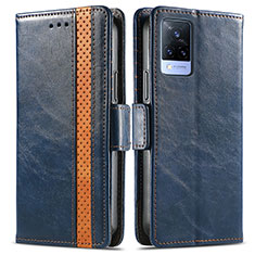 Funda de Cuero Cartera con Soporte Carcasa S02D para Vivo V21 5G Azul