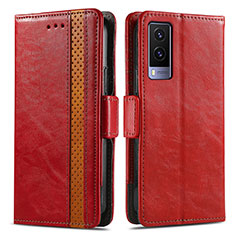 Funda de Cuero Cartera con Soporte Carcasa S02D para Vivo V21e 5G Rojo