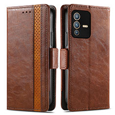 Funda de Cuero Cartera con Soporte Carcasa S02D para Vivo V23 5G Marron