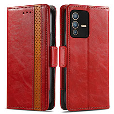 Funda de Cuero Cartera con Soporte Carcasa S02D para Vivo V23 Pro 5G Rojo