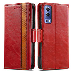 Funda de Cuero Cartera con Soporte Carcasa S02D para Vivo Y72 5G Rojo