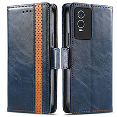 Funda de Cuero Cartera con Soporte Carcasa S02D para Vivo Y74s 5G Azul