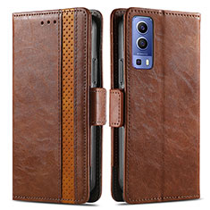 Funda de Cuero Cartera con Soporte Carcasa S02D para Vivo Y75s 5G Marron