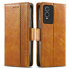 Funda de Cuero Cartera con Soporte Carcasa S02D para Vivo Y76s 5G Marron Claro