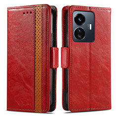 Funda de Cuero Cartera con Soporte Carcasa S02D para Vivo Y77 5G Rojo