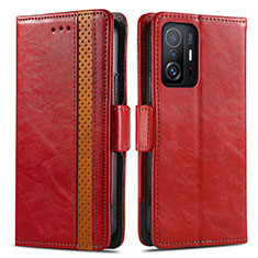 Funda de Cuero Cartera con Soporte Carcasa S02D para Xiaomi Mi 11T 5G Rojo