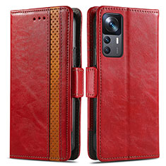 Funda de Cuero Cartera con Soporte Carcasa S02D para Xiaomi Mi 12T Pro 5G Rojo