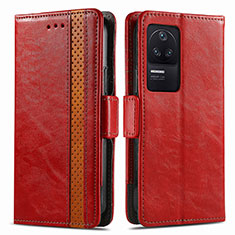 Funda de Cuero Cartera con Soporte Carcasa S02D para Xiaomi Poco F4 5G Rojo