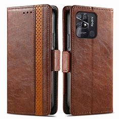 Funda de Cuero Cartera con Soporte Carcasa S02D para Xiaomi Redmi 10 India Marron