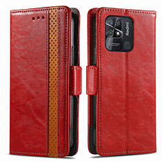 Funda de Cuero Cartera con Soporte Carcasa S02D para Xiaomi Redmi 10 Power Rojo