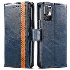 Funda de Cuero Cartera con Soporte Carcasa S02D para Xiaomi Redmi Note 10 5G Azul