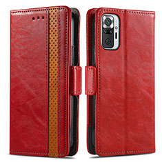 Funda de Cuero Cartera con Soporte Carcasa S02D para Xiaomi Redmi Note 10 Pro Max Rojo