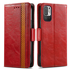 Funda de Cuero Cartera con Soporte Carcasa S02D para Xiaomi Redmi Note 10T 5G Rojo