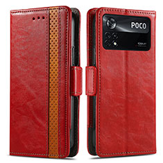 Funda de Cuero Cartera con Soporte Carcasa S02D para Xiaomi Redmi Note 11E Pro 5G Rojo