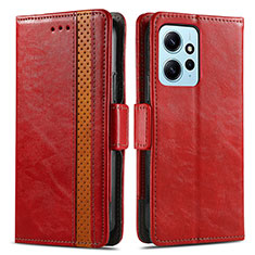 Funda de Cuero Cartera con Soporte Carcasa S02D para Xiaomi Redmi Note 12 4G Rojo