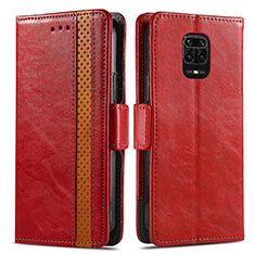 Funda de Cuero Cartera con Soporte Carcasa S02D para Xiaomi Redmi Note 9 Pro Rojo