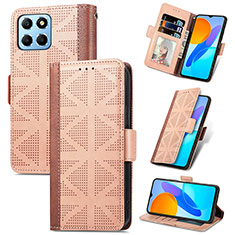 Funda de Cuero Cartera con Soporte Carcasa S03D para Huawei Honor X6 Marron Claro