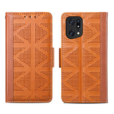 Funda de Cuero Cartera con Soporte Carcasa S03D para Oppo Find X5 Pro 5G Marron