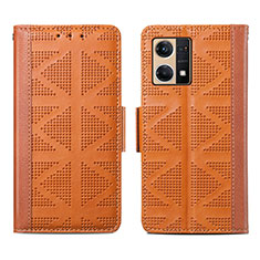 Funda de Cuero Cartera con Soporte Carcasa S03D para Oppo Reno8 4G Marron