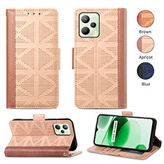 Funda de Cuero Cartera con Soporte Carcasa S03D para Realme C35 Marron Claro