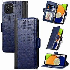 Funda de Cuero Cartera con Soporte Carcasa S03D para Samsung Galaxy A03 Azul