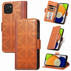 Funda de Cuero Cartera con Soporte Carcasa S03D para Samsung Galaxy A03 Marron