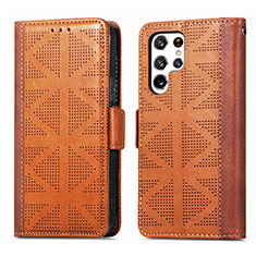 Funda de Cuero Cartera con Soporte Carcasa S03D para Samsung Galaxy S21 Ultra 5G Marron