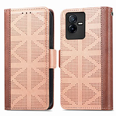 Funda de Cuero Cartera con Soporte Carcasa S03D para Vivo T2x 5G Marron Claro