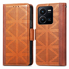 Funda de Cuero Cartera con Soporte Carcasa S03D para Vivo Y35 4G Marron