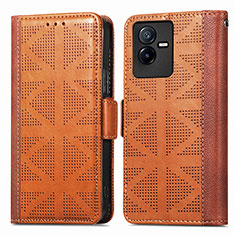 Funda de Cuero Cartera con Soporte Carcasa S03D para Vivo Y73t Marron