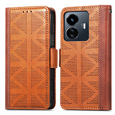 Funda de Cuero Cartera con Soporte Carcasa S03D para Vivo Y77e 5G Marron