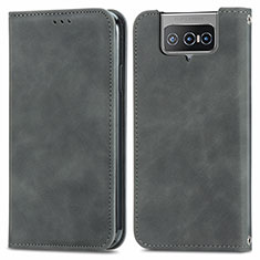 Funda de Cuero Cartera con Soporte Carcasa S04D para Asus Zenfone 7 Pro ZS671KS Gris