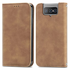 Funda de Cuero Cartera con Soporte Carcasa S04D para Asus Zenfone 7 Pro ZS671KS Marron