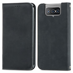 Funda de Cuero Cartera con Soporte Carcasa S04D para Asus Zenfone 7 Pro ZS671KS Negro