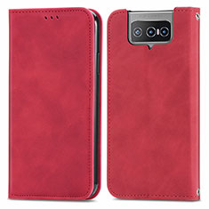 Funda de Cuero Cartera con Soporte Carcasa S04D para Asus Zenfone 7 Pro ZS671KS Rojo