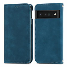 Funda de Cuero Cartera con Soporte Carcasa S04D para Google Pixel 6 5G Azul