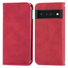 Funda de Cuero Cartera con Soporte Carcasa S04D para Google Pixel 6 5G Rojo