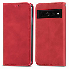 Funda de Cuero Cartera con Soporte Carcasa S04D para Google Pixel 7 Pro 5G Rojo