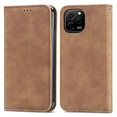 Funda de Cuero Cartera con Soporte Carcasa S04D para Huawei Enjoy 50z Marron