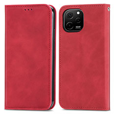 Funda de Cuero Cartera con Soporte Carcasa S04D para Huawei Enjoy 50z Rojo