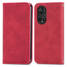 Funda de Cuero Cartera con Soporte Carcasa S04D para Huawei Honor 50 5G Rojo