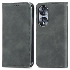 Funda de Cuero Cartera con Soporte Carcasa S04D para Huawei Honor 70 5G Gris