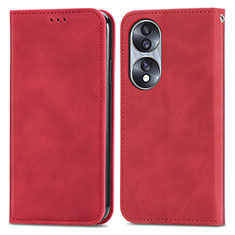 Funda de Cuero Cartera con Soporte Carcasa S04D para Huawei Honor 70 5G Rojo