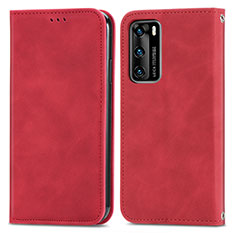 Funda de Cuero Cartera con Soporte Carcasa S04D para Huawei P40 Rojo