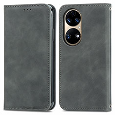 Funda de Cuero Cartera con Soporte Carcasa S04D para Huawei P50 Gris