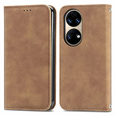 Funda de Cuero Cartera con Soporte Carcasa S04D para Huawei P50 Marron