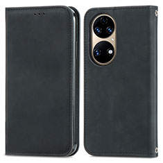 Funda de Cuero Cartera con Soporte Carcasa S04D para Huawei P50 Negro